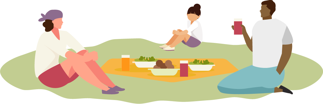 Illustration of three people enjoying a healthy picnic